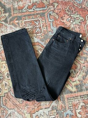 Agolde Black Straight-Leg Distressed Jeans